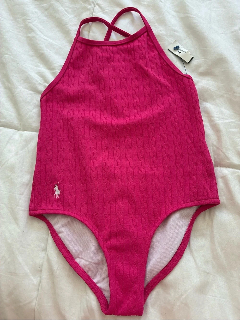 Ralph Lauren Bright Pink Cable-Knit One-Piece Swimsuit